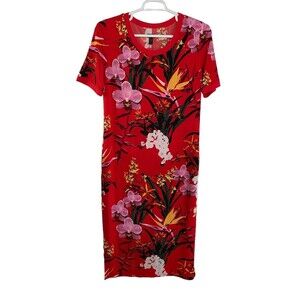 G.I.L.I Got It Love It Womens Red Floral Side Slit Maxi Dress